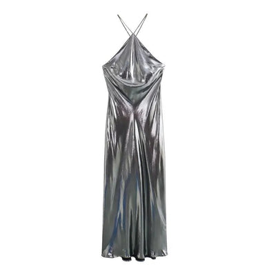 High quality long silver dresses with open back