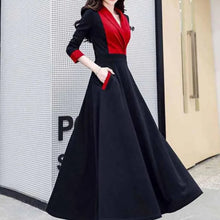 High Quality Red Sleeve Red Stitching Pockets Long Dress