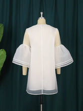 High Quality 3 Layers Flare Sleeve Round Neck White Loose Dresses