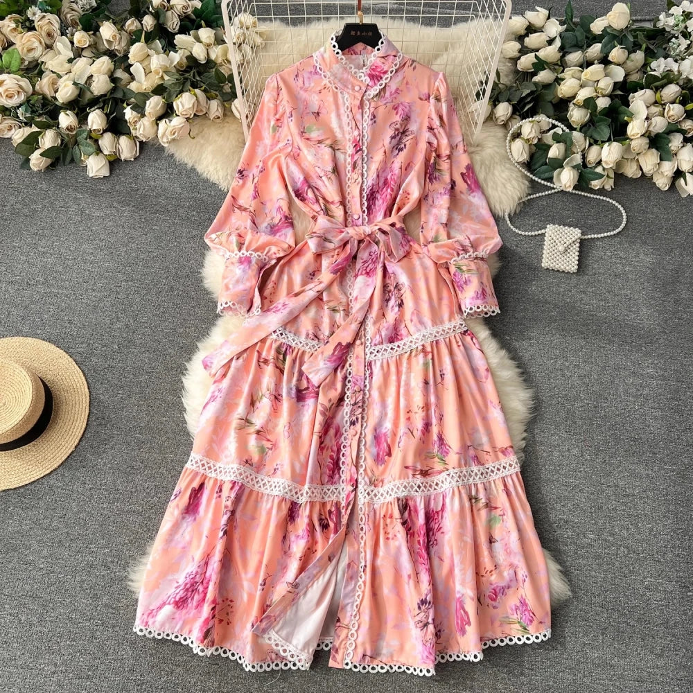 shopee bohemian dress New Spring Autumn Women's Embroidered Dress V-neck Tie Split Retro Indie Folk Style Holiday Beach Long Dress Women GD679