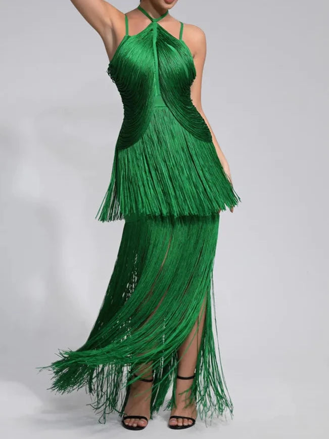 High Quality Green Maxi Sleeveless Sexy Elegant Knitted Bandage Long Dress Green / Xs