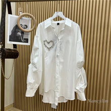 Spring Shirts for Women New Ins Heavy Industry Beads Love Three-Dimensional Twisted Bubble Long Sleeve Blouse Loose Top