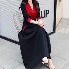 High Quality Red Sleeve Red Stitching Pockets Long Dress