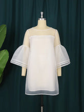 High Quality 3 Layers Flare Sleeve Round Neck White Loose Dresses