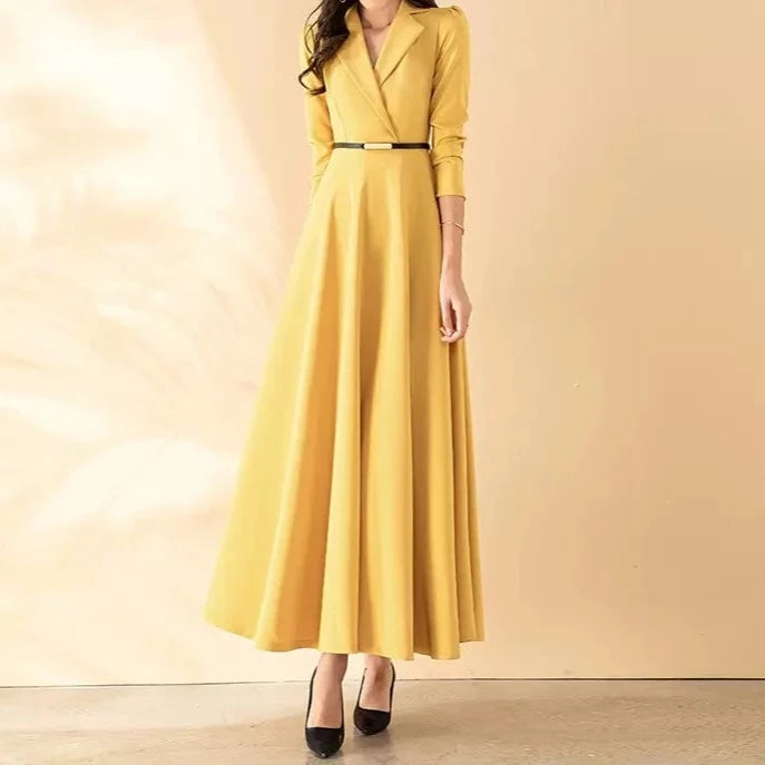 High Quality Long Sleeve Collar Elegant Dress Yellow / S High Quality Long Sleeve Collar Elegant Dress Yellow / S