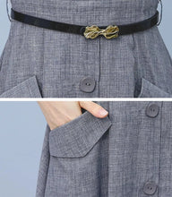 High Quality Vintage Cotton and Linen Long Sleeve Bodycon Elegant Midi Dress