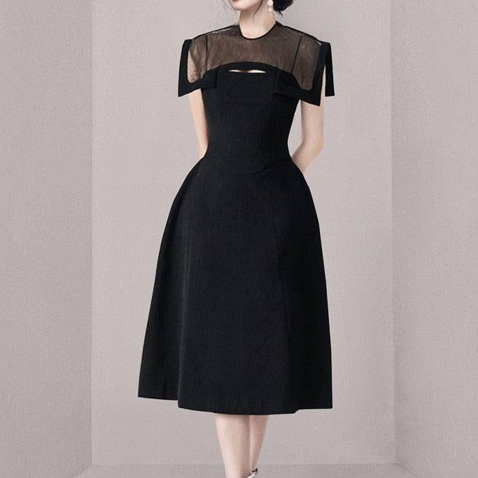High Quality Elegant Midi Black Dress Black / L High Quality Elegant Midi Black Dress Black / L