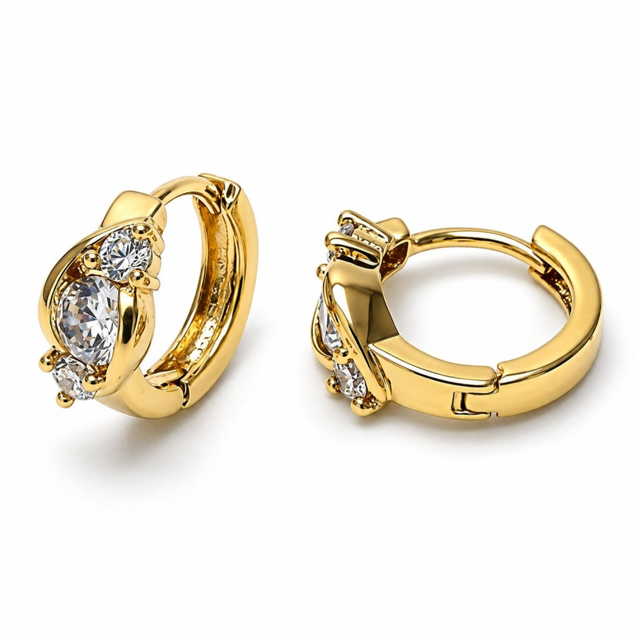 Oro Laminado Huggie Hoop, Gold Filled Style with White Cubic Zirconia, Polished, Golden Finish