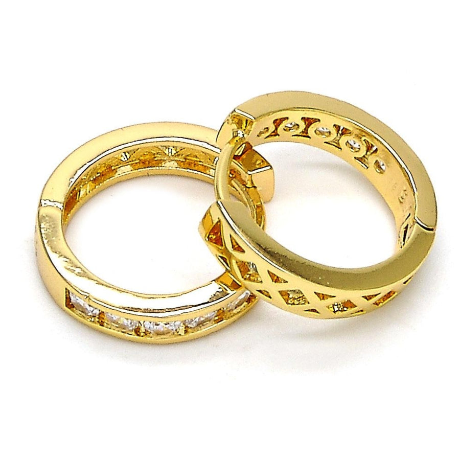 Oro Laminado Huggie Hoop, Gold Filled Style with White Cubic Zirconia, Polished, Golden Finish