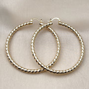 Oro Laminado Large Hoop, Gold Filled Style Hollow and Twist Design, Diamond Cutting Finish, Golden Finish