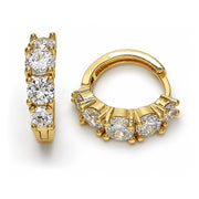 Oro Laminado Huggie Hoop, Gold Filled Style with White Cubic Zirconia, Polished, Golden Finish