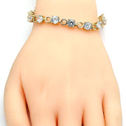Oro Laminado Tennis Bracelet, Gold Filled Style Box Lock Design, with White Cubic Zirconia, Polished, Golden Finish