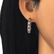 Oro Laminado Huggie Hoop, Gold Filled Style with Garnet and White Cubic Zirconia, Polished, Golden Finish