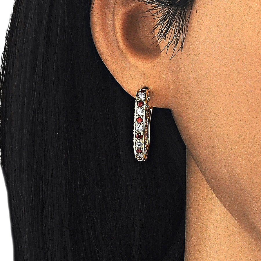 Oro Laminado Huggie Hoop, Gold Filled Style with Garnet and White Cubic Zirconia, Polished, Golden Finish