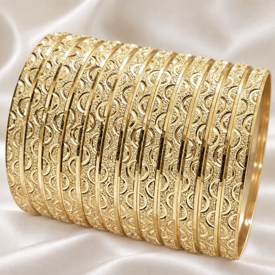 Gold Plated Dozen Bangle, Diamond Cutting Finish, Golden Finish
