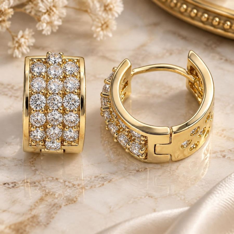 Oro Laminado Huggie Hoop, Gold Filled Style with White Cubic Zirconia, Polished, Golden Finish