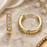 Oro Laminado Huggie Hoop, Gold Filled Style with White Cubic Zirconia, Polished, Golden Finish