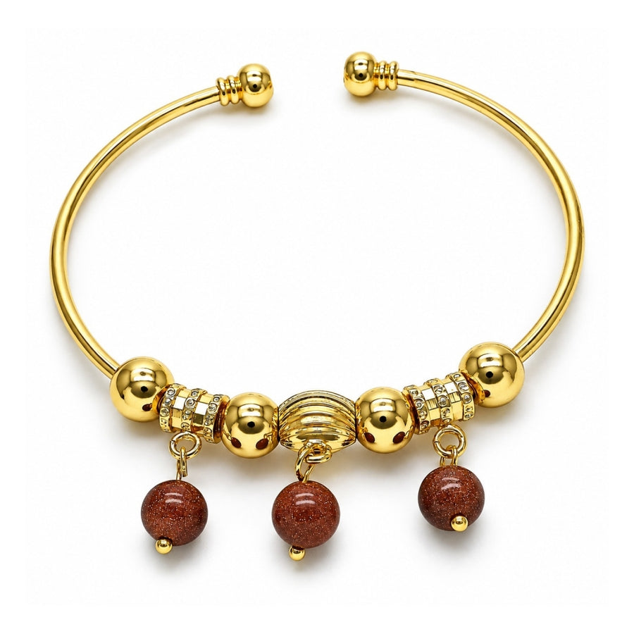 Oro Laminado Individual Bangle, Gold Filled Style with Brown Goldstone Venturina, Polished, Golden Finish