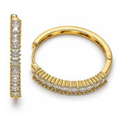 Oro Laminado Huggie Hoop, Gold Filled Style Baguette Design, with White Cubic Zirconia, Polished, Golden Finish
