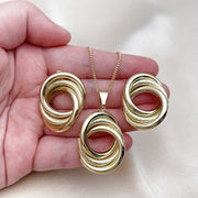 Oro Laminado Earring and Pendant Adult Set, Gold Filled Style Hollow and Love Knot Design, Matte Finish, Golden Finish