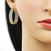 Oro Laminado Huggie Hoop, Gold Filled Style Filigree Design, with White Micro Pave, Polished, Golden Finish