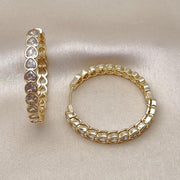Oro Laminado Huggie Hoop, Gold Filled Style Heart Design, with White Cubic Zirconia, Polished, Golden Finish