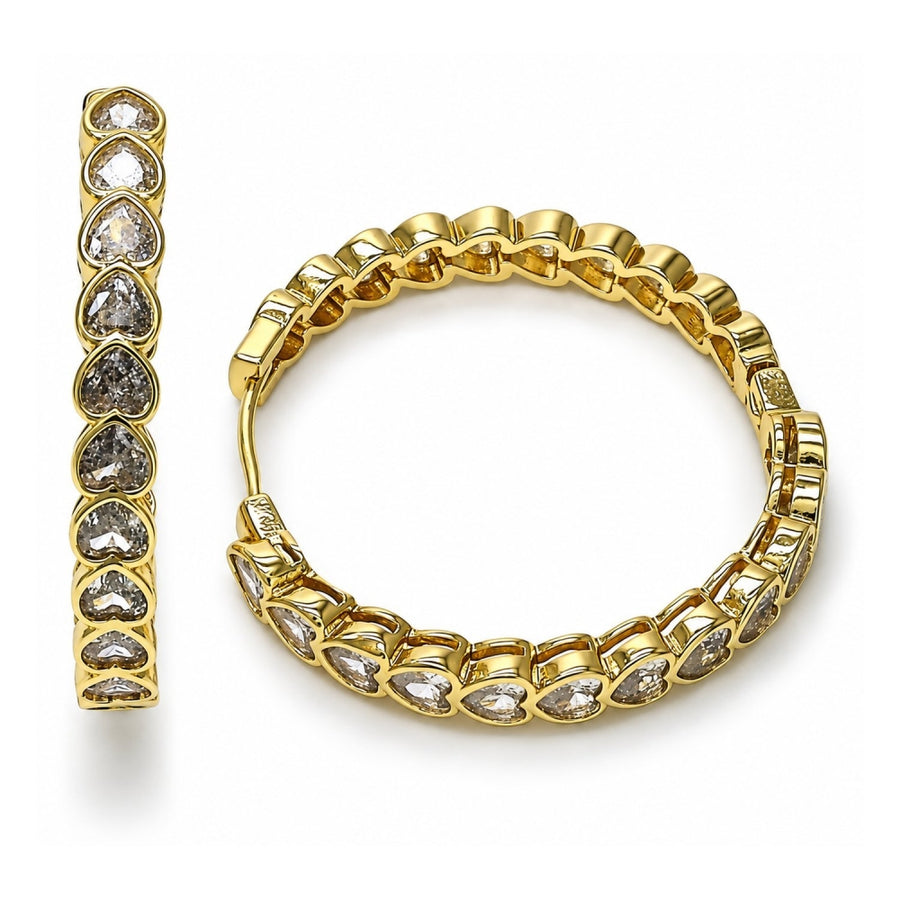 Oro Laminado Huggie Hoop, Gold Filled Style Heart Design, with White Cubic Zirconia, Polished, Golden Finish