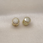 Oro Laminado Huggie Hoop, Gold Filled Style Heart Design, with White Micro Pave, Polished, Golden Finish
