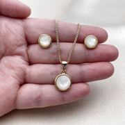 Oro Laminado Earring and Pendant Adult Set, Gold Filled Style with Ivory Opal, Polished, Golden Finish