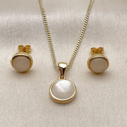 Oro Laminado Earring and Pendant Adult Set, Gold Filled Style with Ivory Opal, Polished, Golden Finish