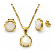 Oro Laminado Earring and Pendant Adult Set, Gold Filled Style with Ivory Opal, Polished, Golden Finish