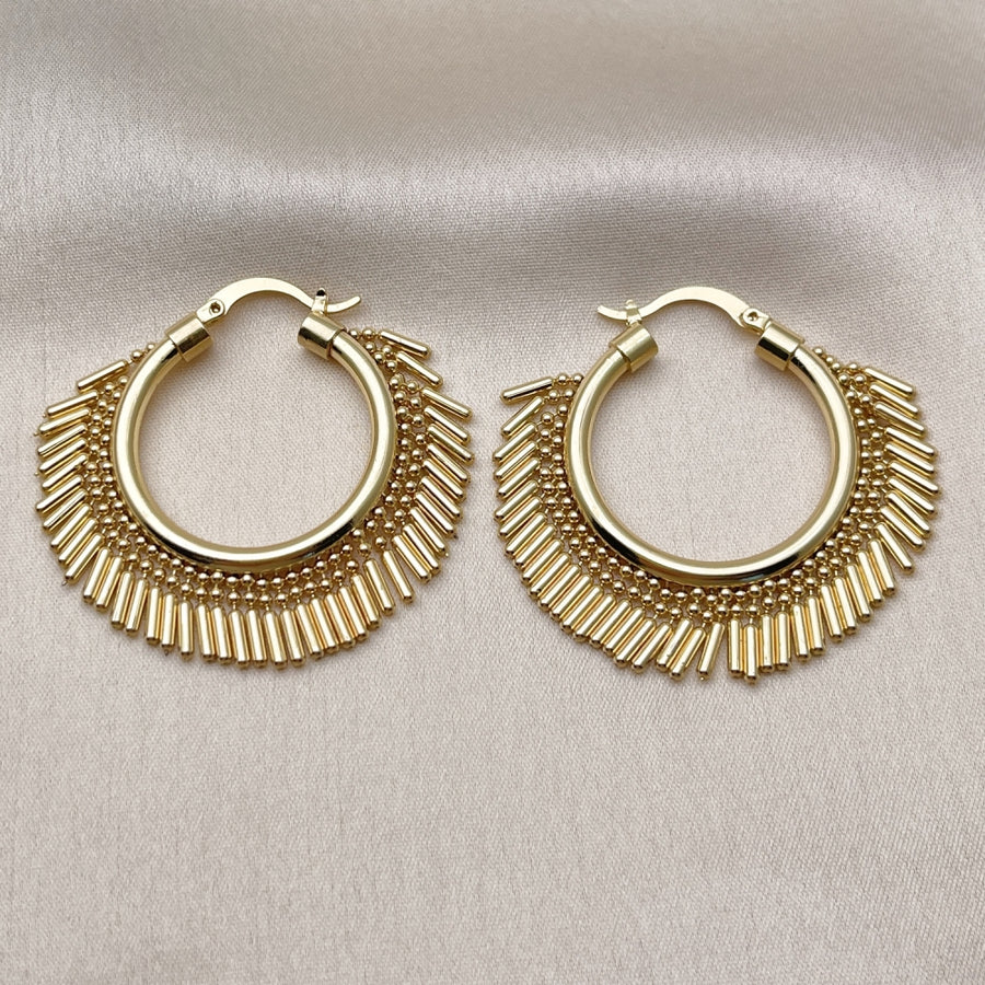 Oro Laminado Medium Hoop, Gold Filled Style Ball Design, Polished, Golden Finish