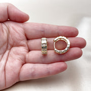 Oro Laminado Huggie Hoop, Gold Filled Style Baguette Design, with White Cubic Zirconia, Polished, Golden Finish