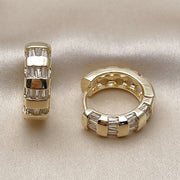 Oro Laminado Huggie Hoop, Gold Filled Style Baguette Design, with White Cubic Zirconia, Polished, Golden Finish