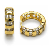 Oro Laminado Huggie Hoop, Gold Filled Style Baguette Design, with White Cubic Zirconia, Polished, Golden Finish