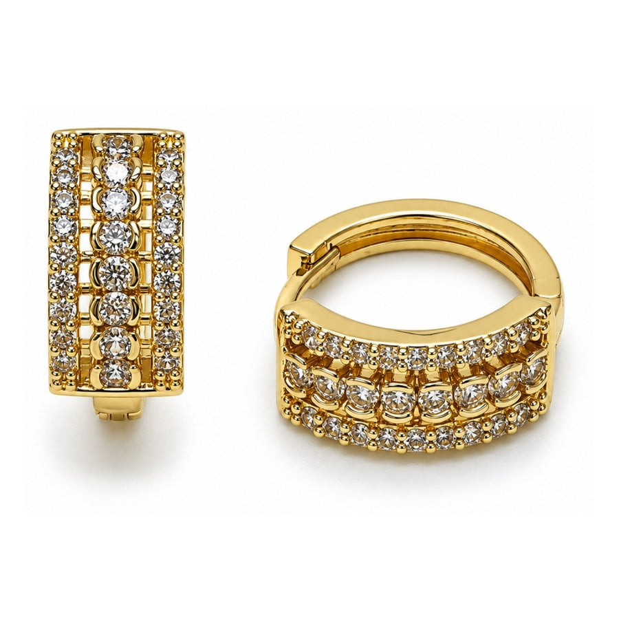 Oro Laminado Huggie Hoop, Gold Filled Style with White Cubic Zirconia, Polished, Golden Finish