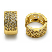 Oro Laminado Huggie Hoop, Gold Filled Style with White Cubic Zirconia, Polished, Golden Finish