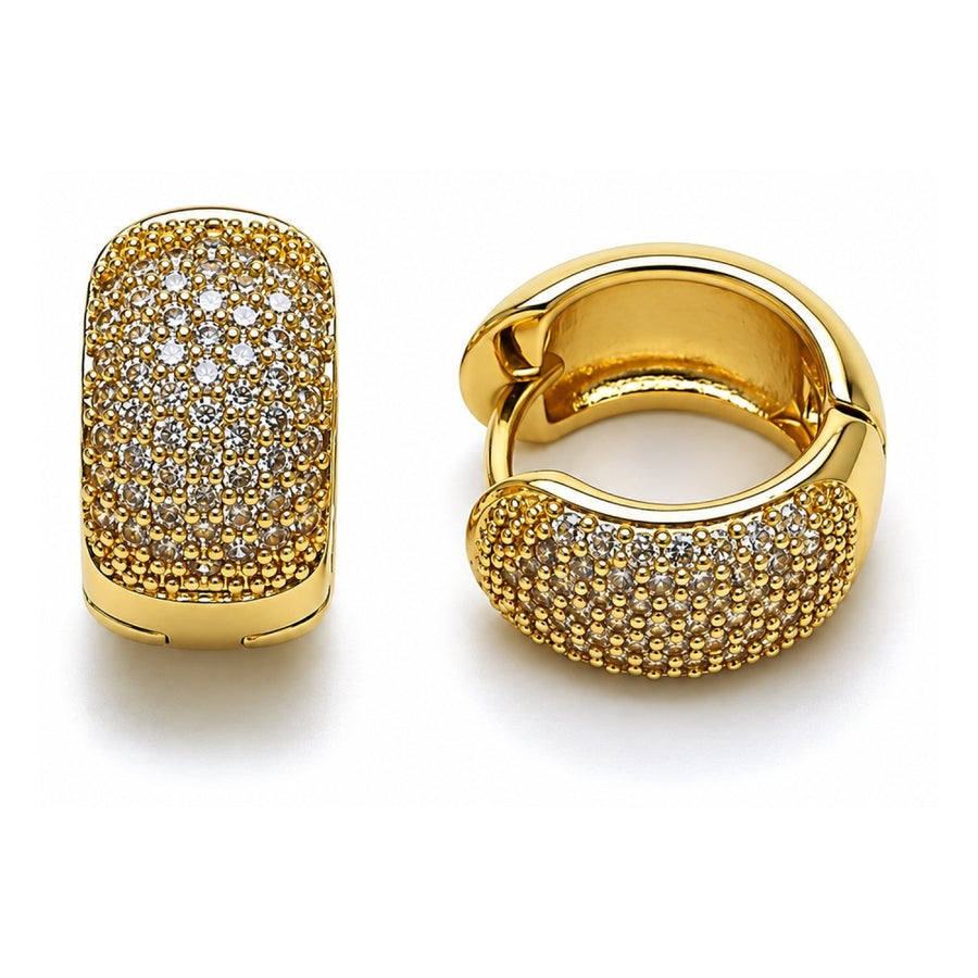 Oro Laminado Huggie Hoop, Gold Filled Style with White Cubic Zirconia, Polished, Golden Finish