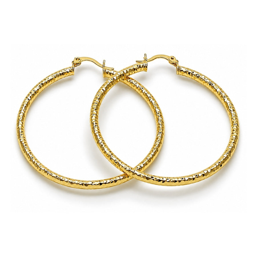 Oro Laminado Large Hoop, Gold Filled Style Hollow Design, Diamond Cutting Finish, Golden Finish