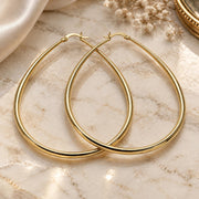 Oro Laminado Extra Large Hoop, Gold Filled Style Teardrop and Hollow Design, Polished, Golden Finish