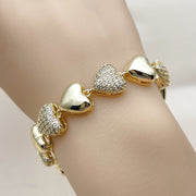 Oro Laminado Tennis Bracelet, Gold Filled Style Heart Design, with White Cubic Zirconia, Polished, Golden Finish