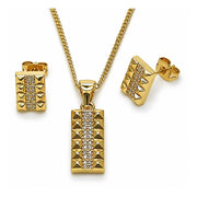 Oro Laminado Earring and Pendant Adult Set, Gold Filled Style with White Cubic Zirconia, Polished, Golden Finish