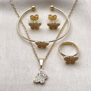 Oro Laminado Earring and Pendant Adult Set, Gold Filled Style Butterfly Design, with White Micro Pave, Polished, Golden Finish