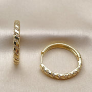Oro Laminado Huggie Hoop, Gold Filled Style with White Cubic Zirconia, Polished, Golden Finish