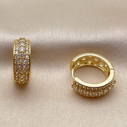 Oro Laminado Huggie Hoop, Gold Filled Style with White Cubic Zirconia, Polished, Golden Finish