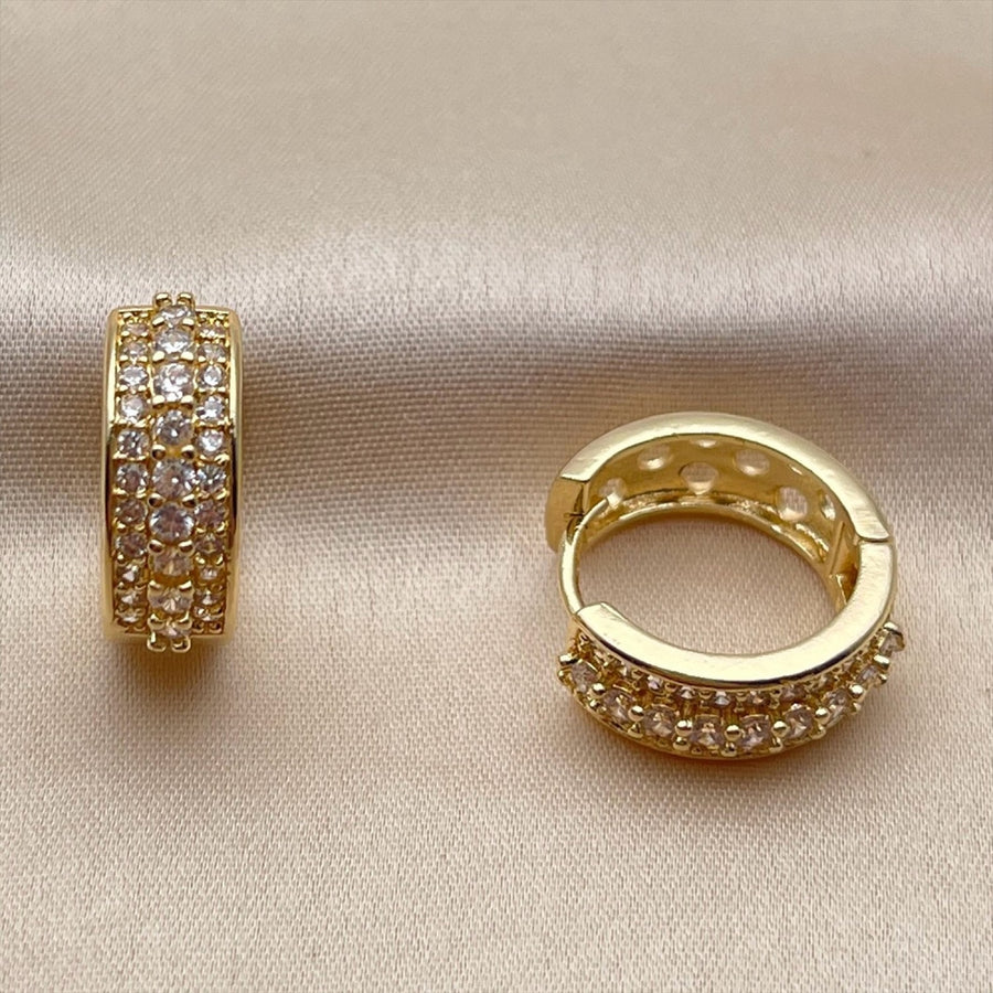 Oro Laminado Huggie Hoop, Gold Filled Style with White Cubic Zirconia, Polished, Golden Finish