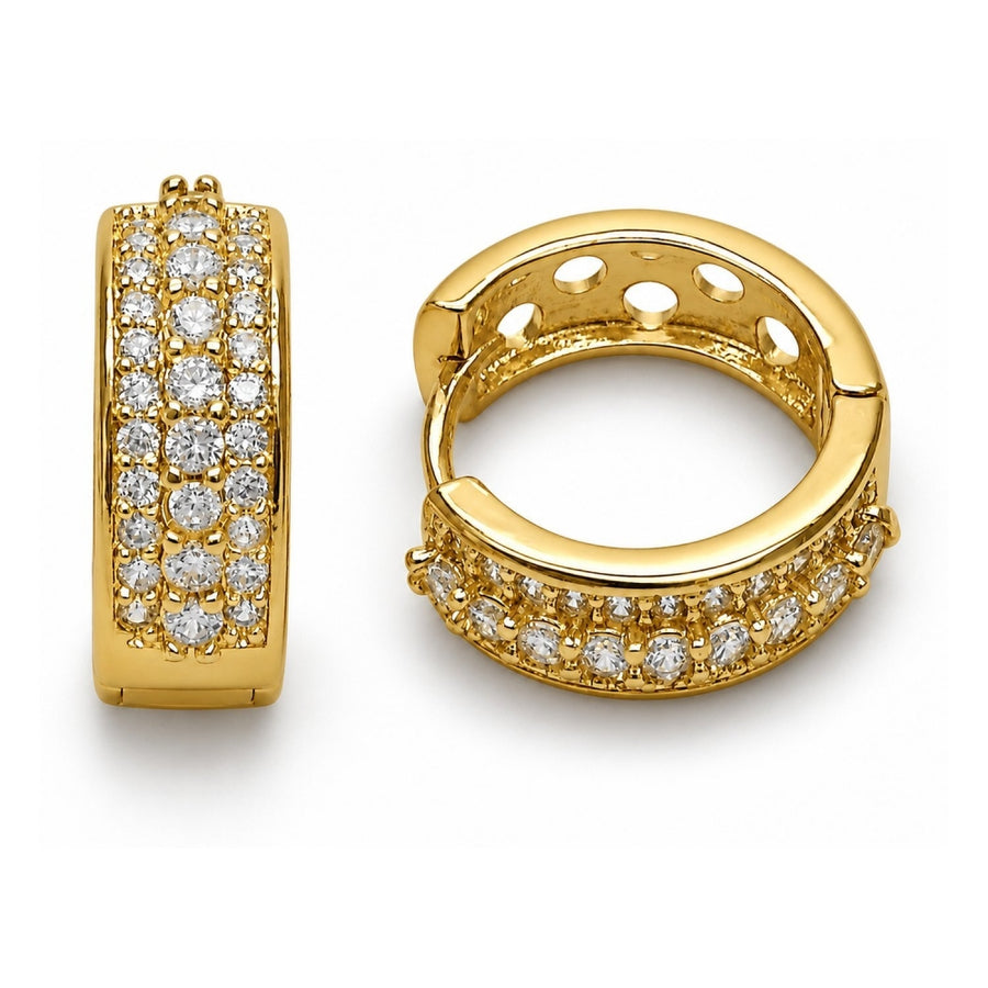Oro Laminado Huggie Hoop, Gold Filled Style with White Cubic Zirconia, Polished, Golden Finish