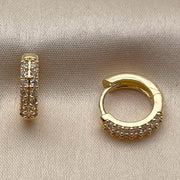 Oro Laminado Huggie Hoop, Gold Filled Style with White Cubic Zirconia, Polished, Golden Finish