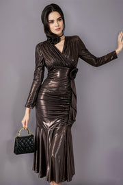 High Quality V Neck Vintage Elegant Shiny Long Evening Dresses