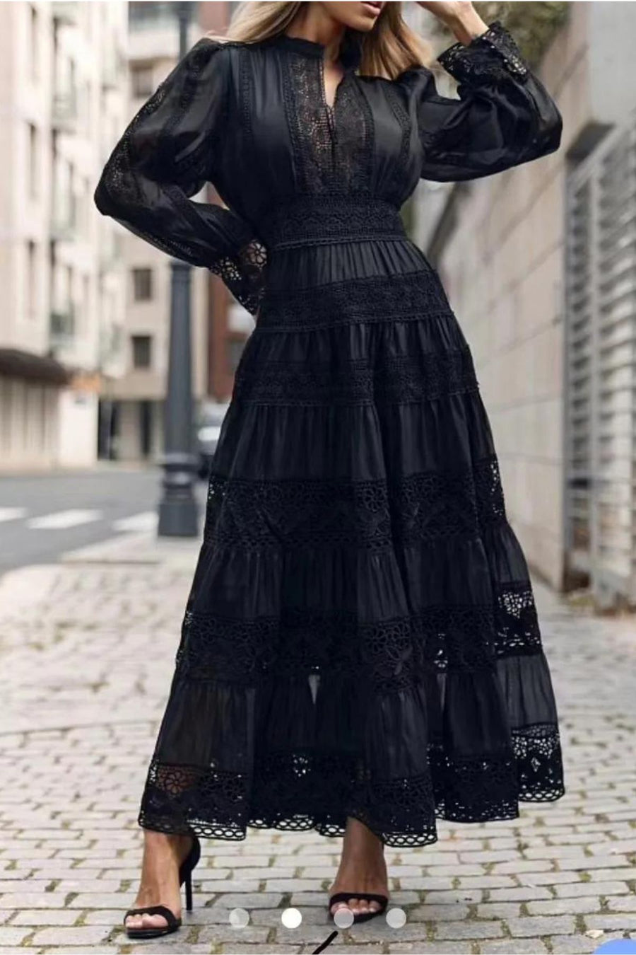 Style Retro Court Style V-Neck Waist Lace Mesh Patchwork Dress Fairy Slimming Ladies Long Dress White / M Style Retro Court Style V-Neck Waist Lace Mesh Patchwork Dress Fairy Slimming Ladies Long Dress White / M